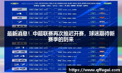 最新消息！中超联赛再次推迟开赛，球迷期待新赛季的到来